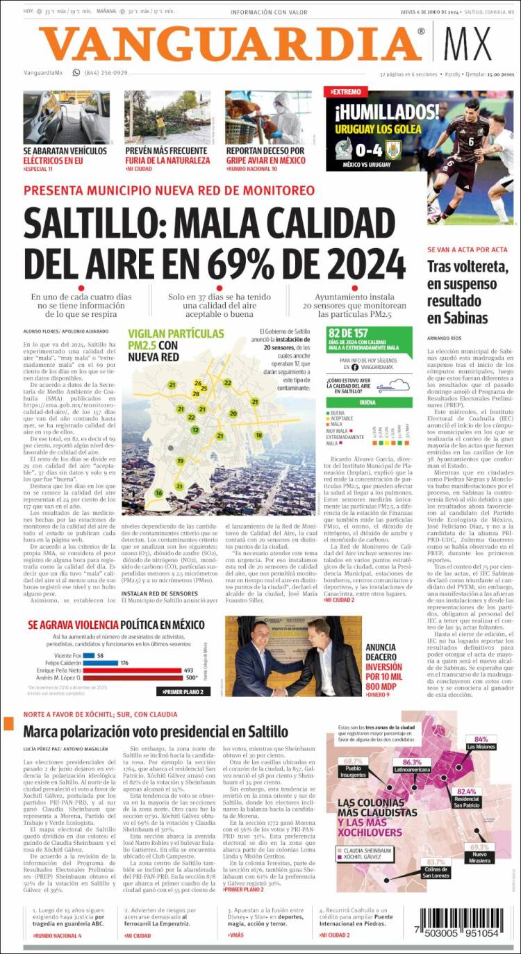 Portada de Vanguardia (M&eacute;xico)