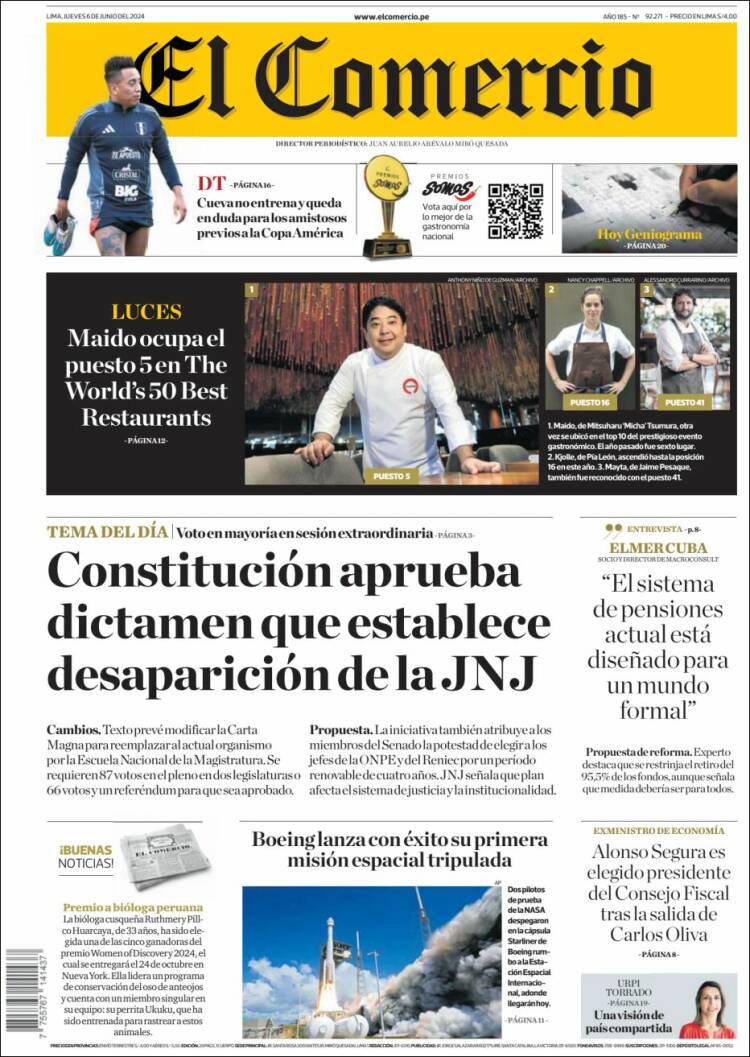Portada de El Comercio (Per&uacute;)