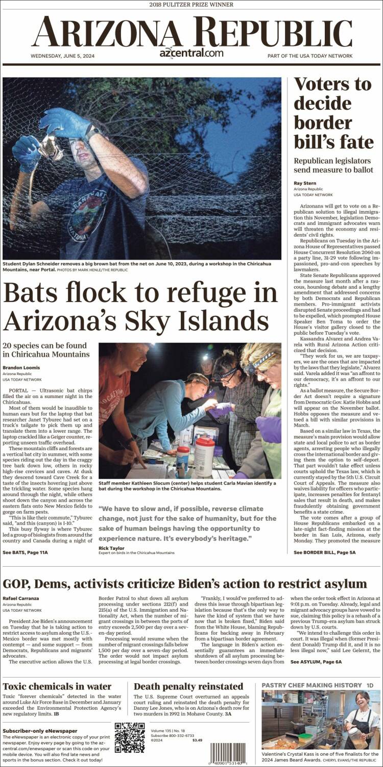 Portada de Arizona Republic News (USA)