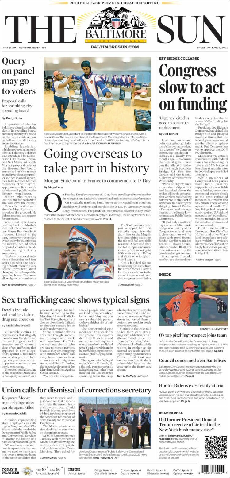 Portada de The Baltimore Sun (USA)