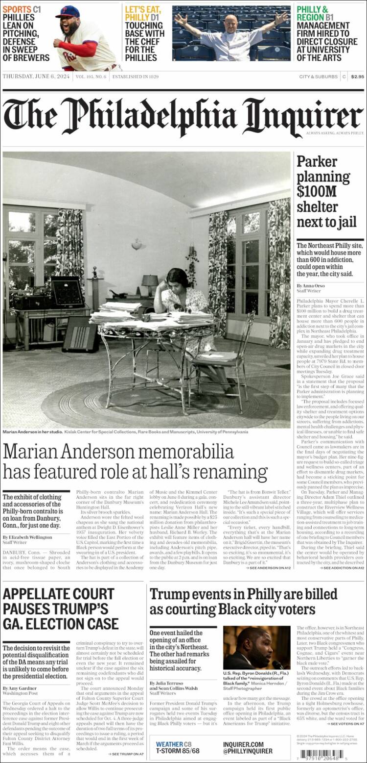 Portada de Philadelphia Inquirer (USA)