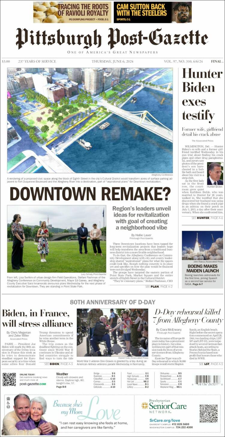 Portada de Pittsburgh Post-Gazette (USA)