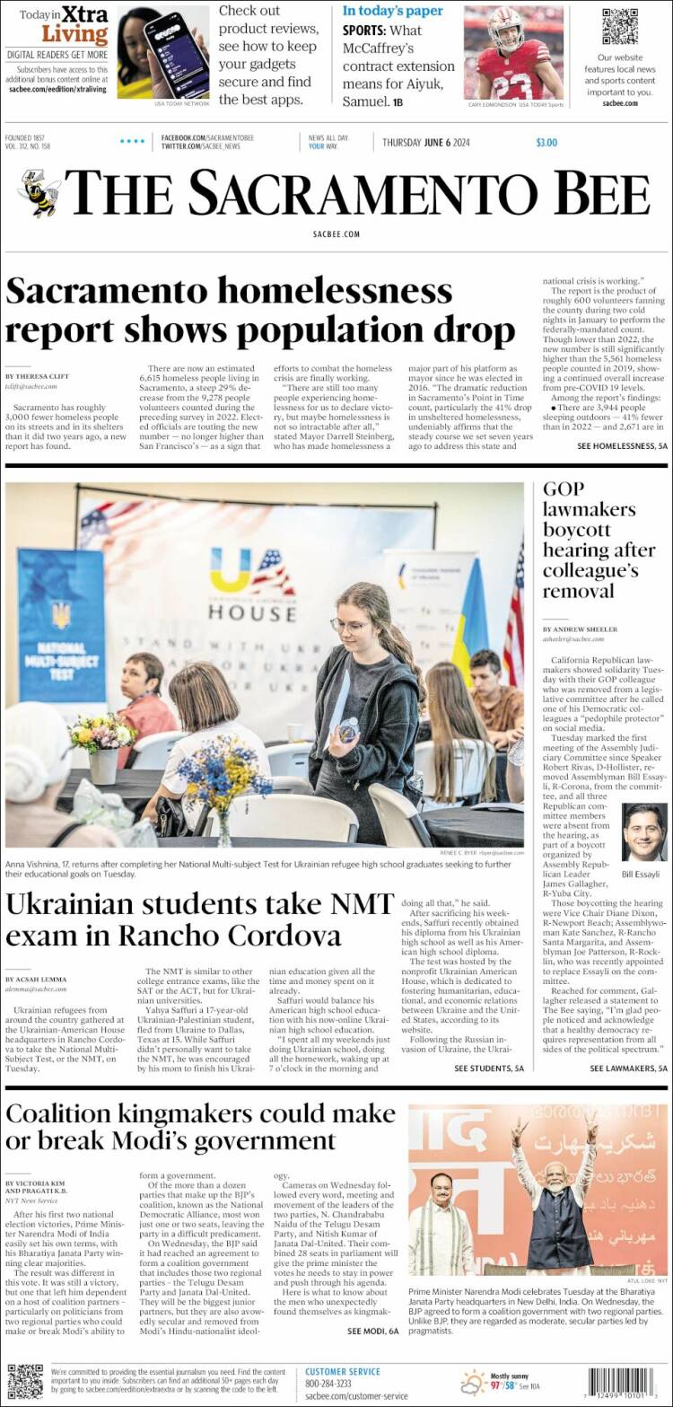 Portada de The Sacramento Bee (USA)
