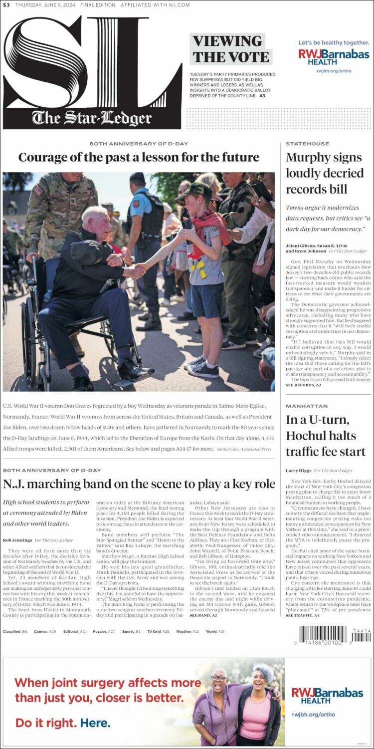 Portada de Star-Ledger (USA)