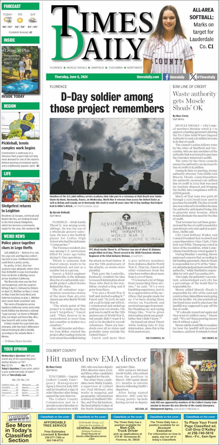 Portada de Times Daily (USA)