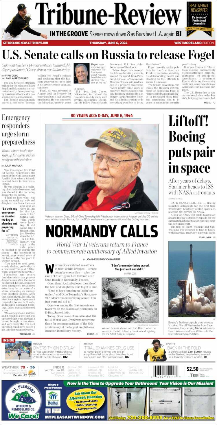 Portada de Tribune-Review (USA)