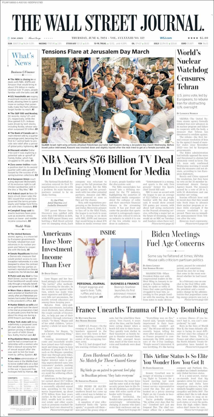 Portada de Wall Street Journal (USA)