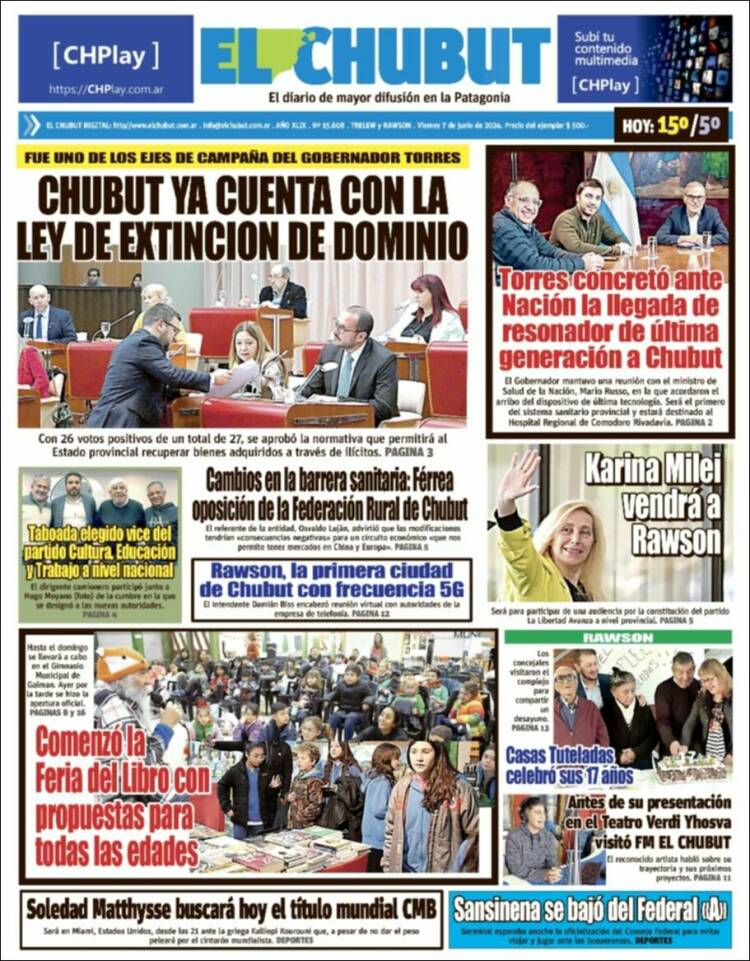 Portada de El Chubut (Argentina)