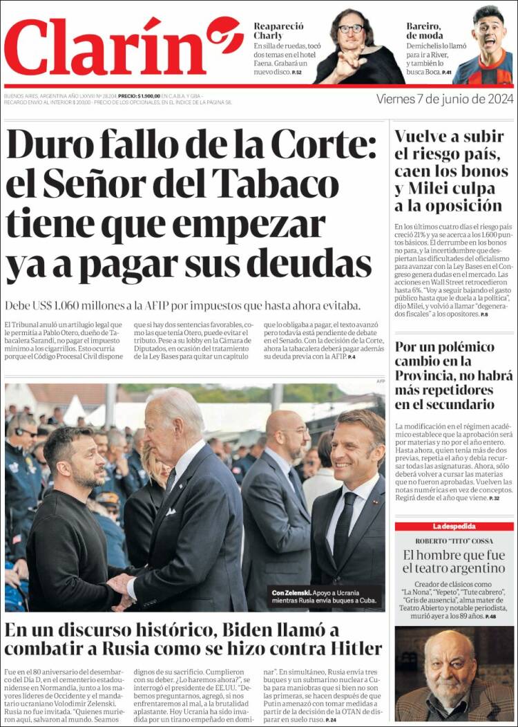 Portada de Clarín (Argentina)