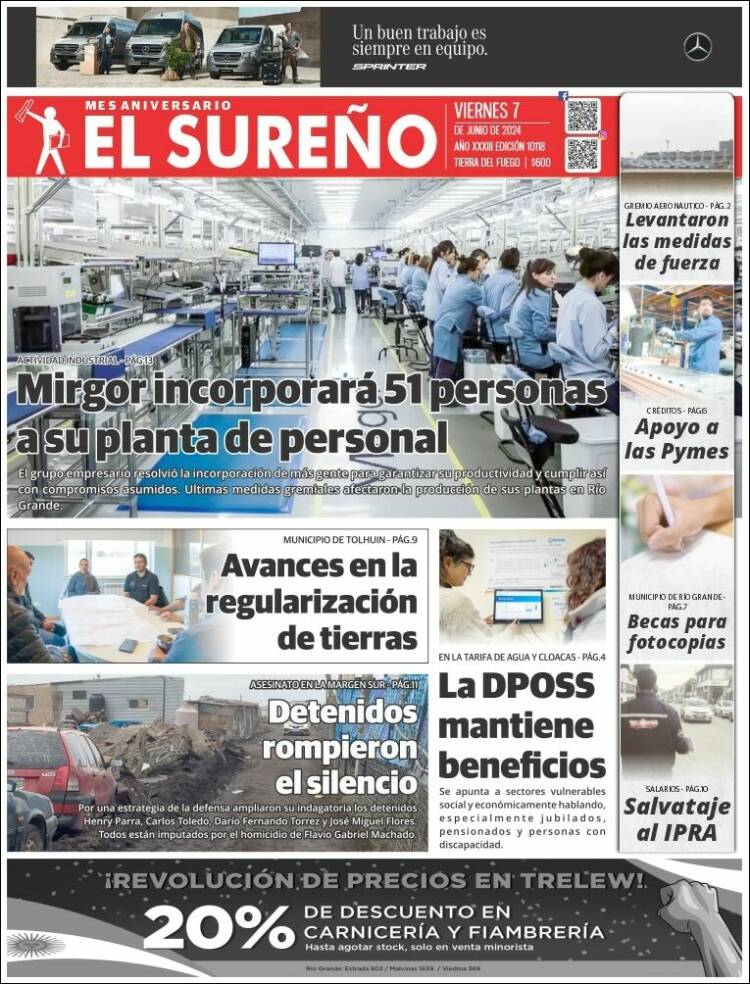 Portada de Diario El Sureño (Argentina)