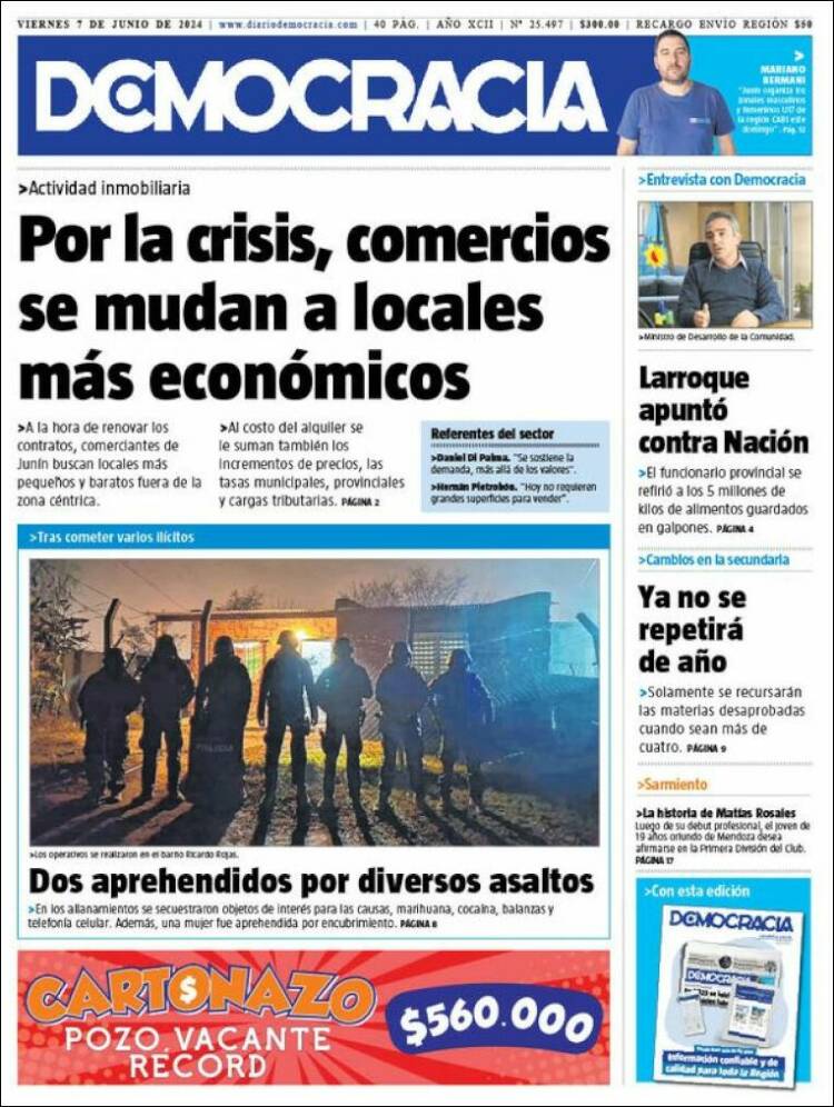 Portada de Diario Democracia (Argentina)