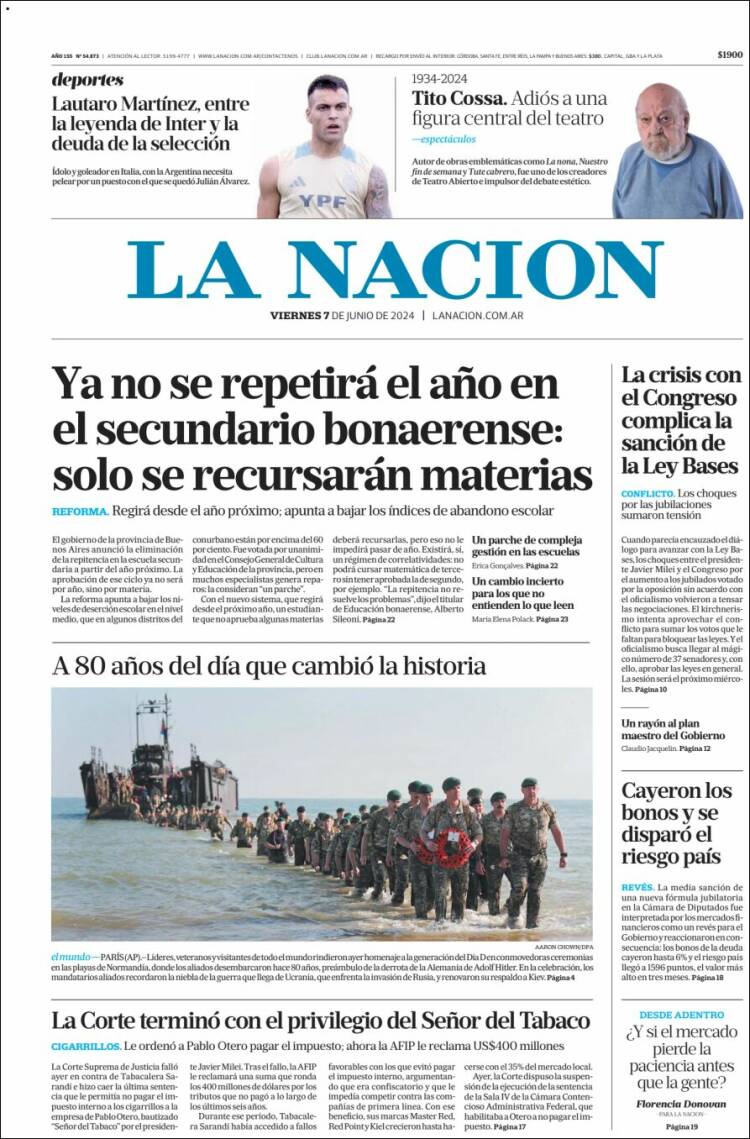 Portada de La Nación (Argentina)