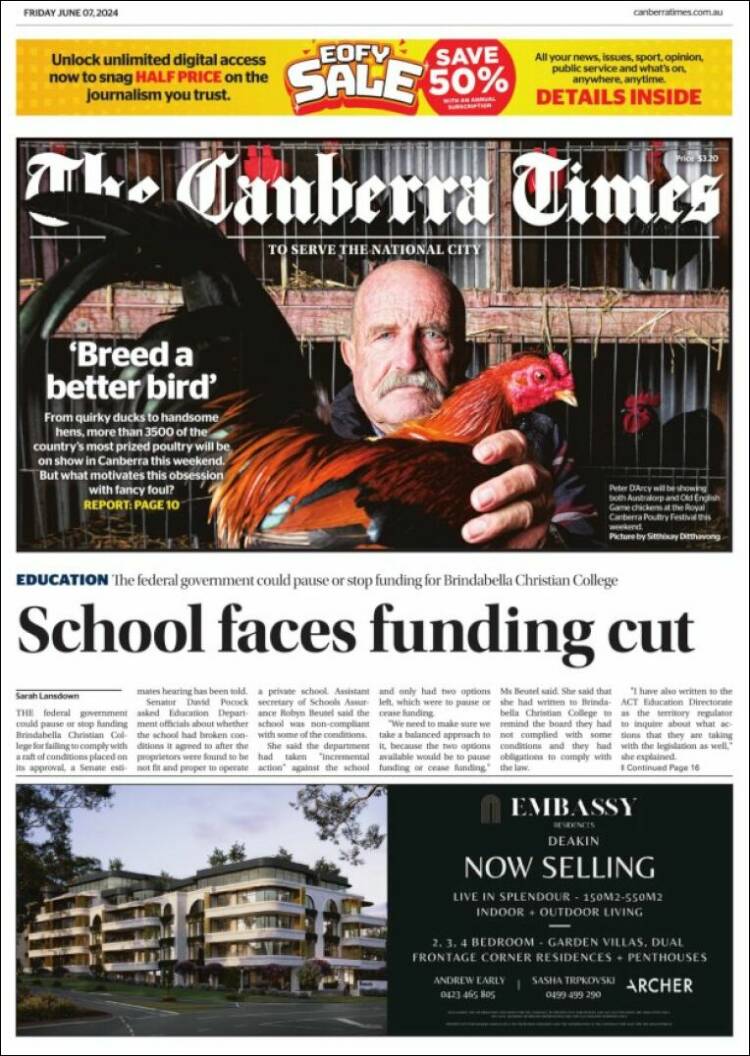 Portada de The Canberra Times (Australia)