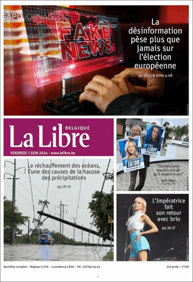 Portada de La Libre.be (B&eacute;lgica)