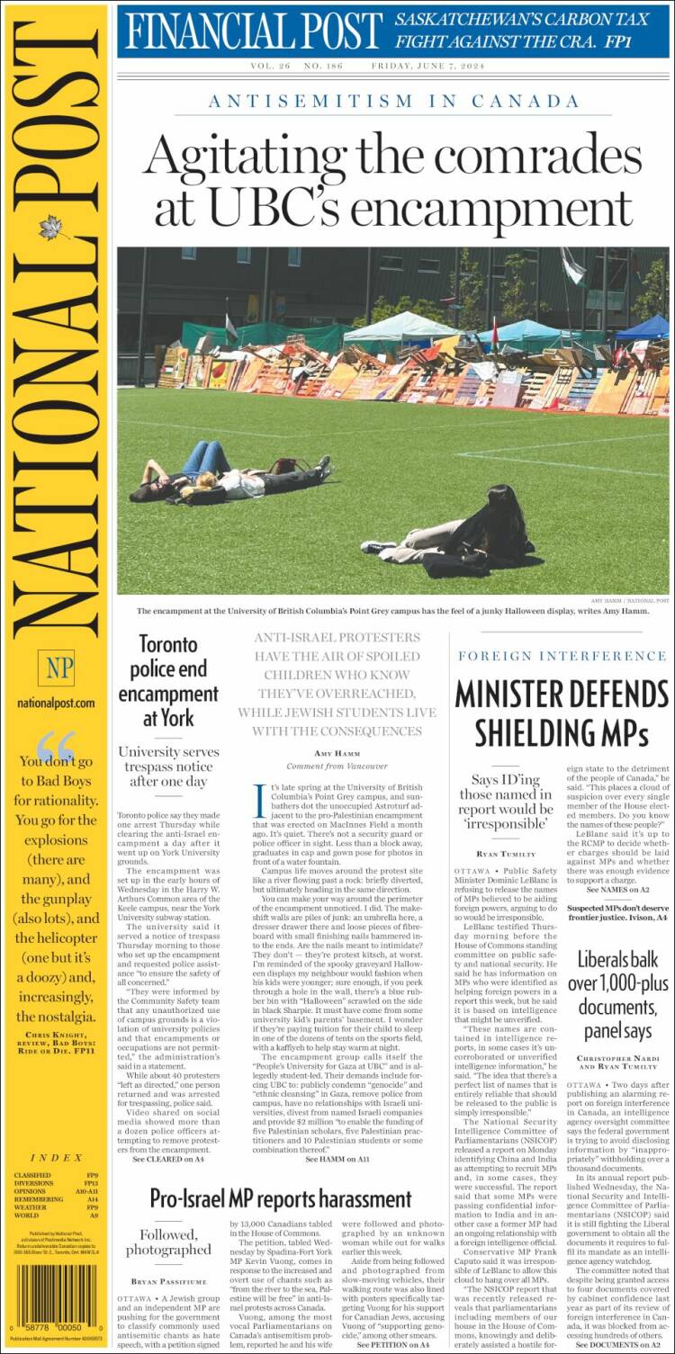 Portada de The National Post (Canadá)