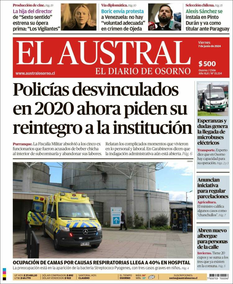 Portada de El Austral de Osorno (Chile)