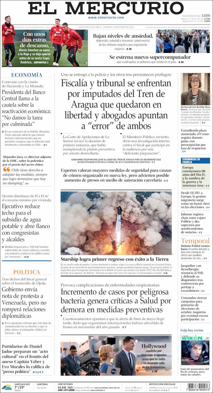 Portada de El Mercurio (Chile)