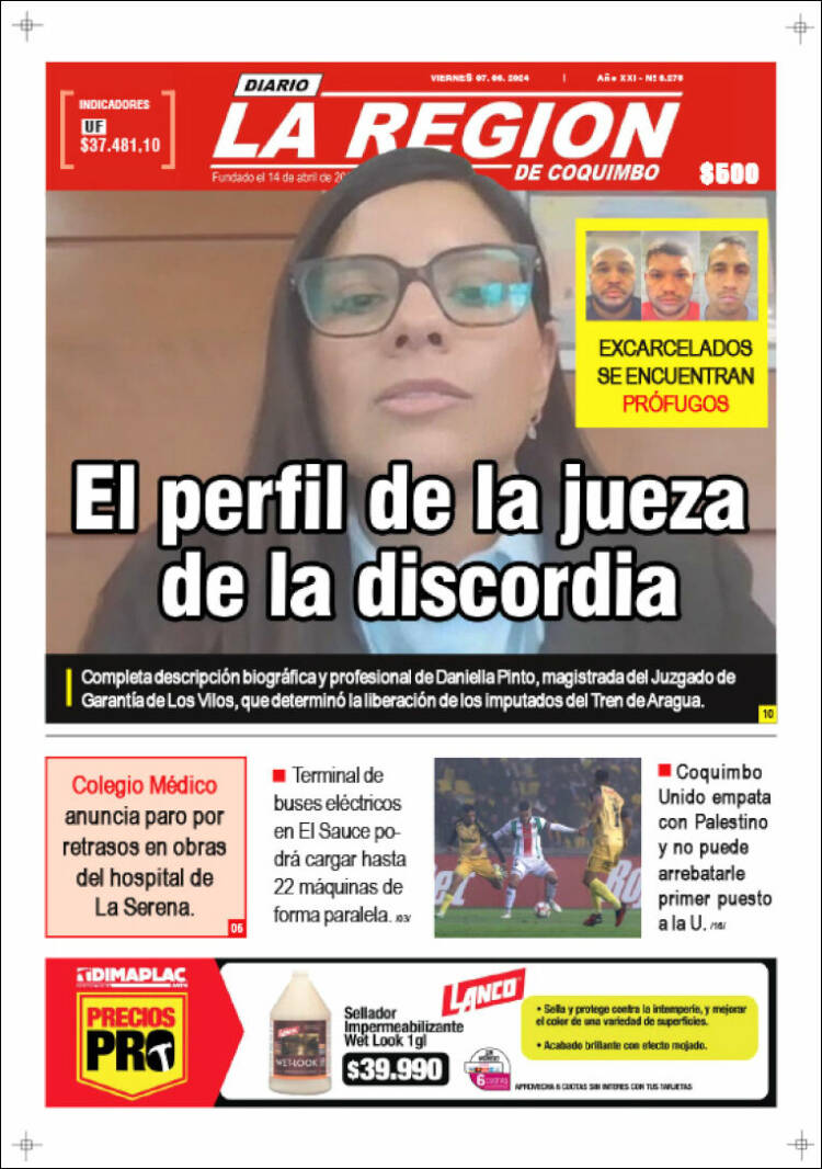 Portada de Diario La Región de Coquimbo (Chile)