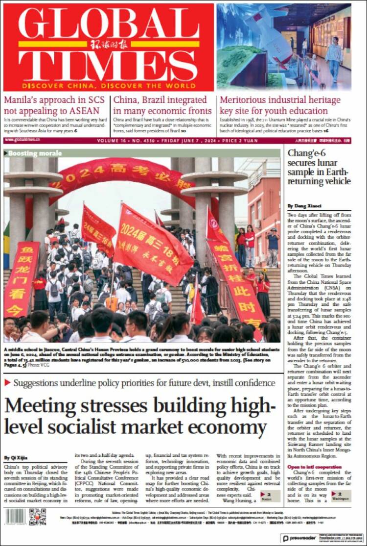 Portada de The Global Times (China)