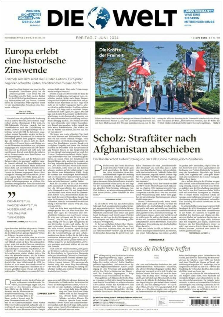 Portada de Die Welt (Alemania)