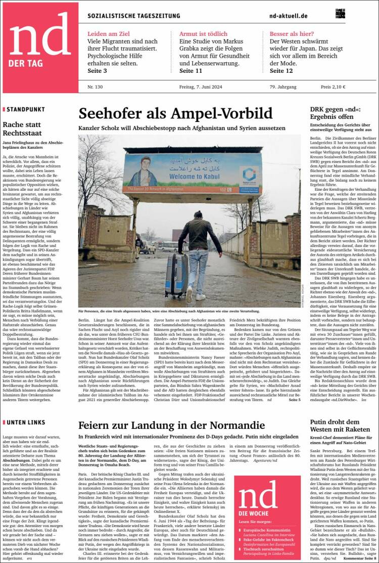 Portada de Neues Deutschland (Alemania)
