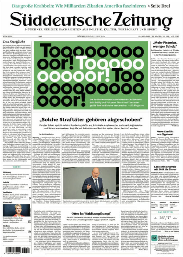 Portada de Sueddeutsche (Alemania)