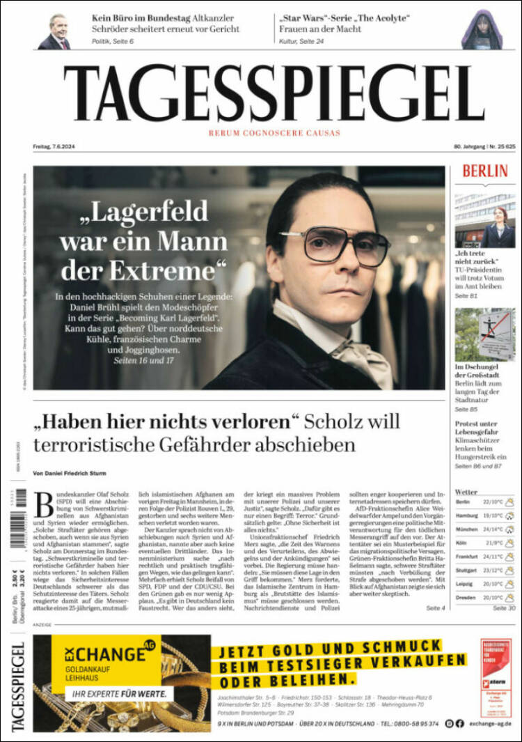 Portada de Der Tagesspiegel (Alemania)