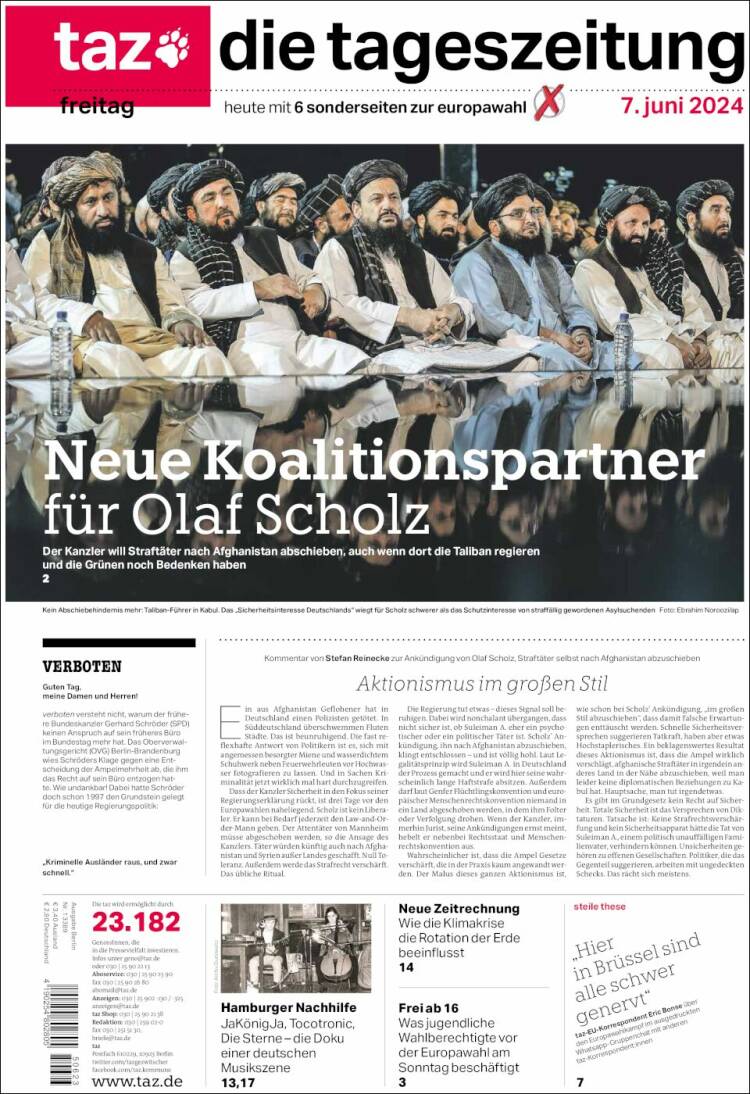 Portada de Die Tageszeitung (Alemania)