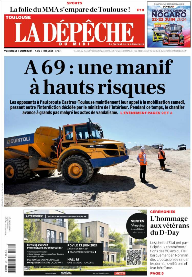 Portada de La Dépêche du Midi (Francia)