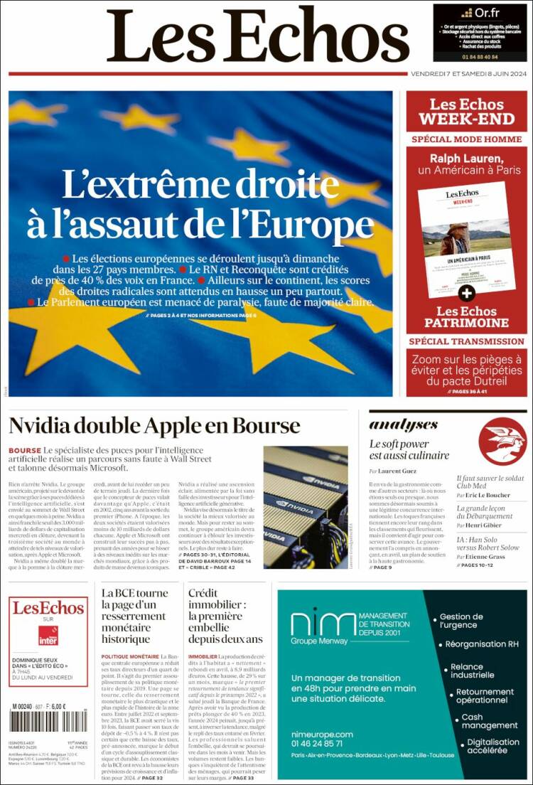 Portada de Les Echos (Francia)