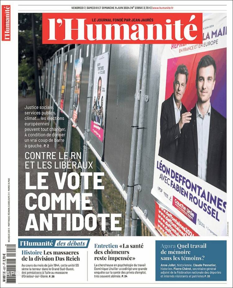 Portada de l'Humanite (Francia)