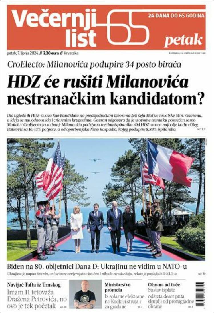 Portada de Večernji (Croacia)
