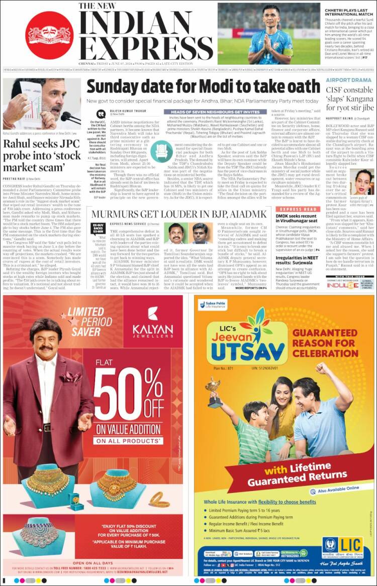 Portada de New Indian Express (India)