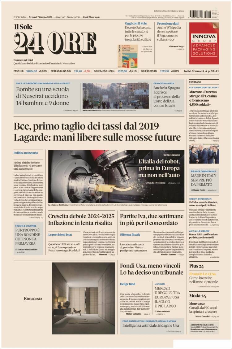 Portada de Il Sole 24 ORE (Italia)