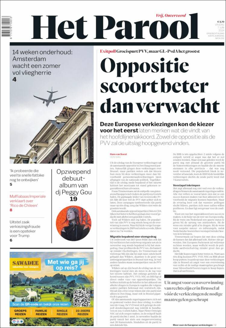 Portada de Het Parool (Pa&iacute;ses Bajos)