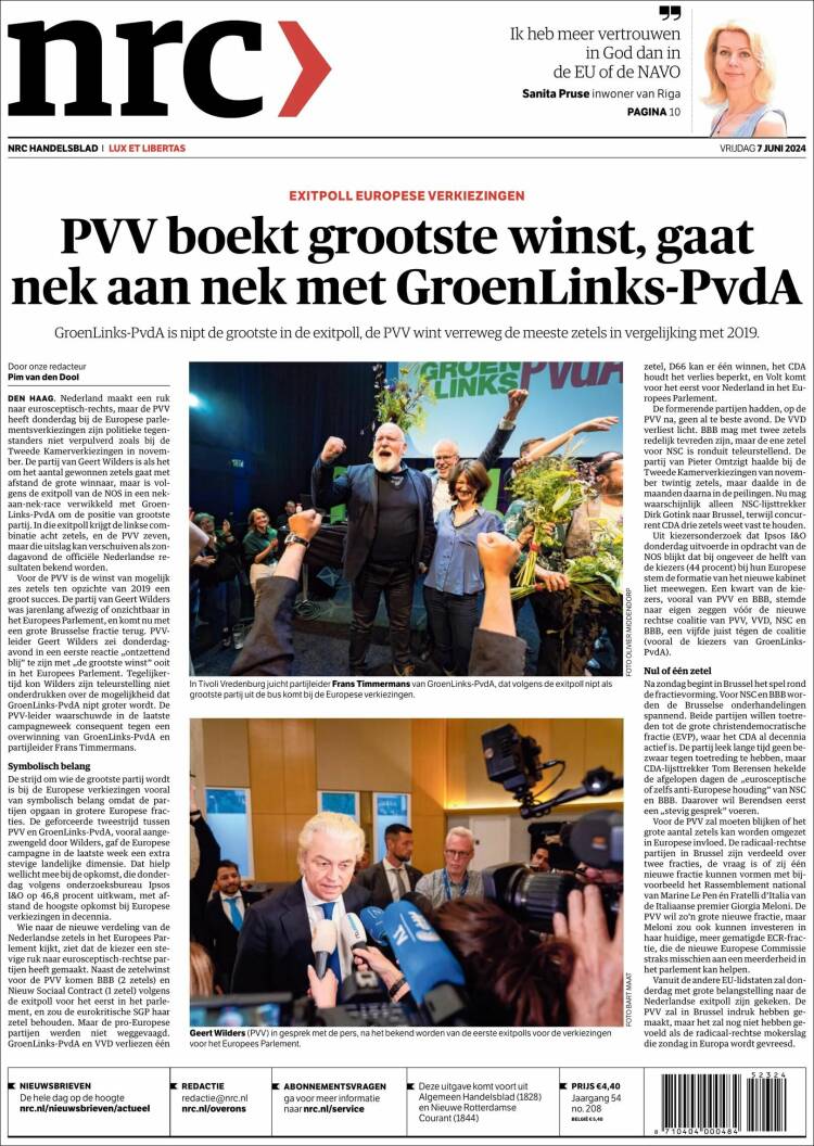 Portada de NRC Handelsblad (Pa&iacute;ses Bajos)