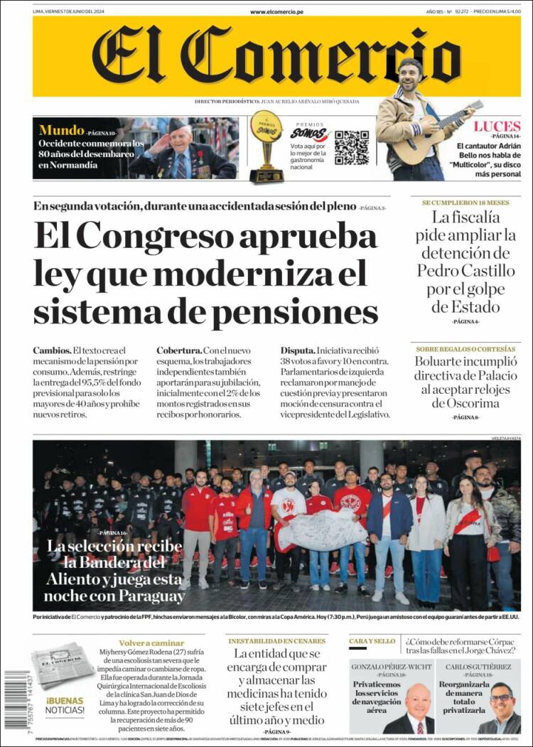 Portada de El Comercio (Per&uacute;)