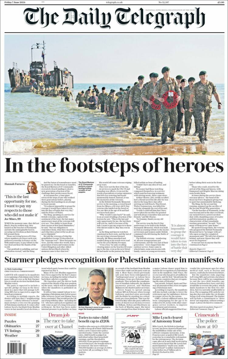 Portada de Daily Telegraph (Reino Unido)