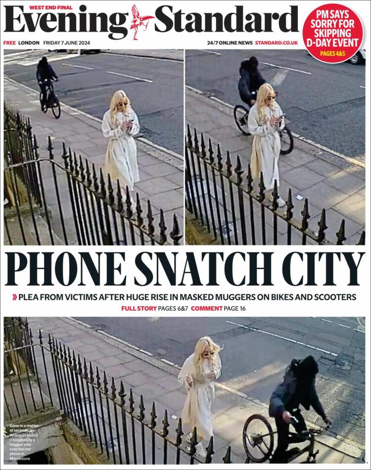 Portada de Evening Standard (Reino Unido)