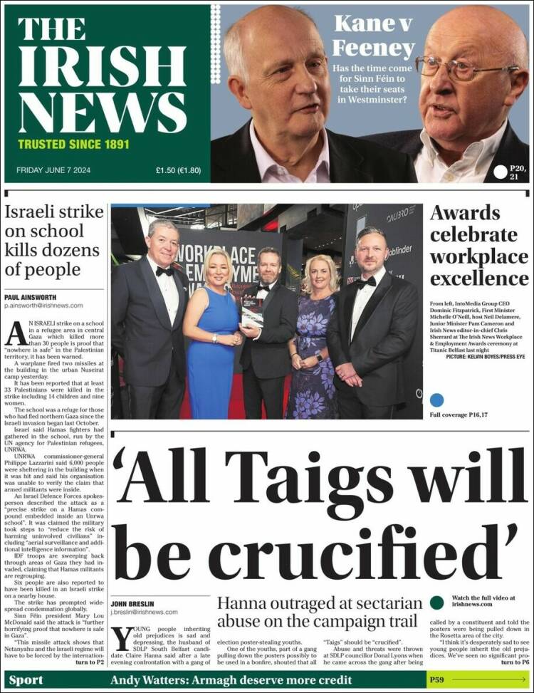 Portada de Irish News (Reino Unido)
