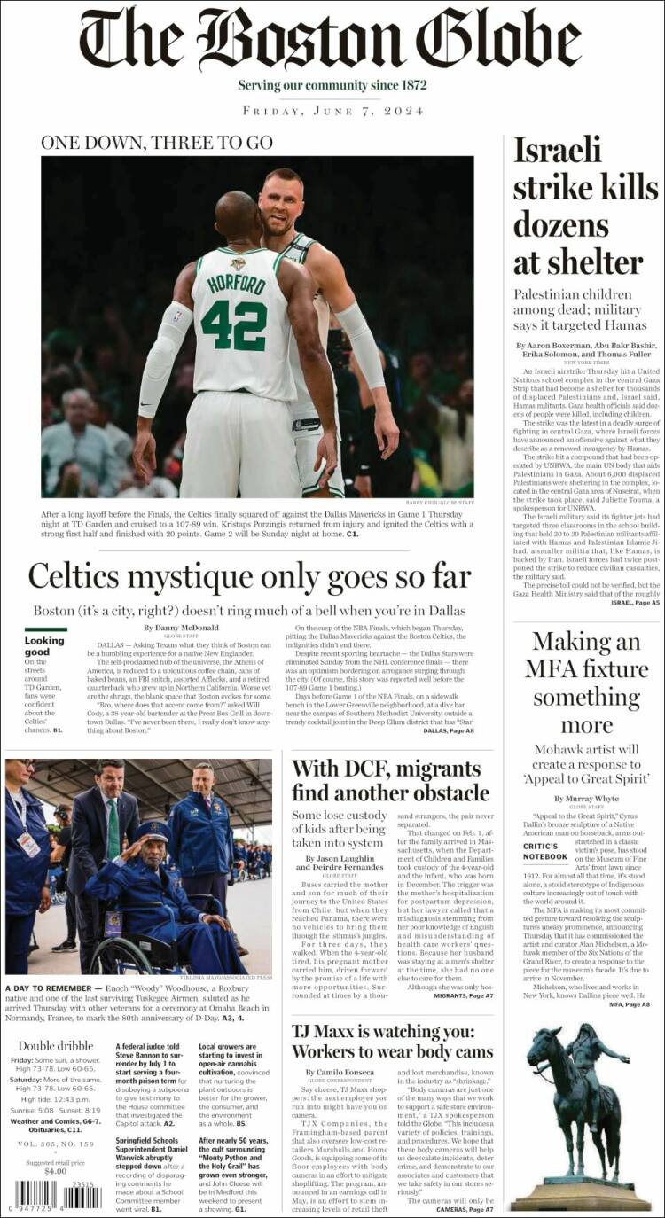 Portada de Boston Globe (USA)