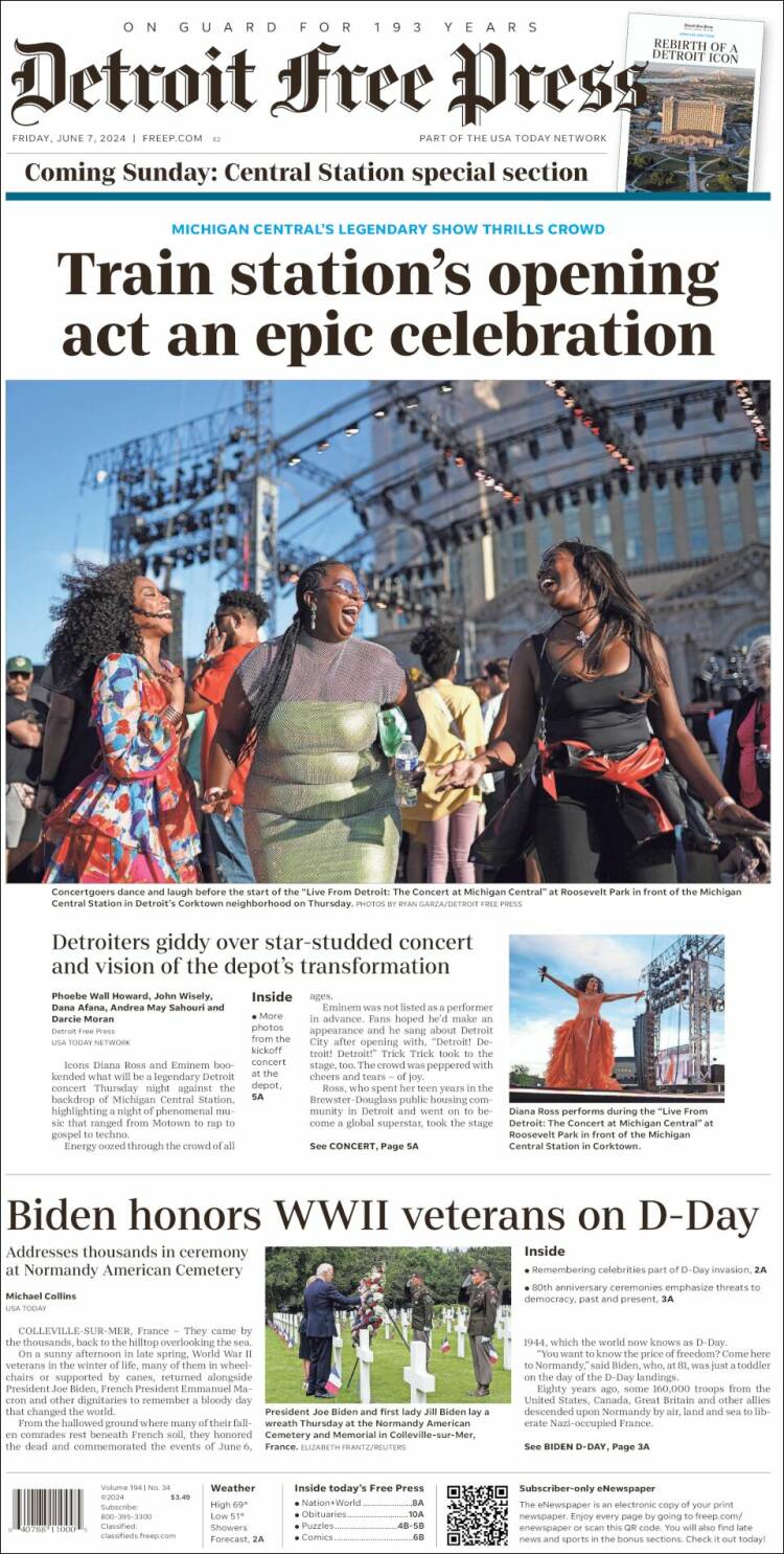 Portada de Detroit Free Press (USA)