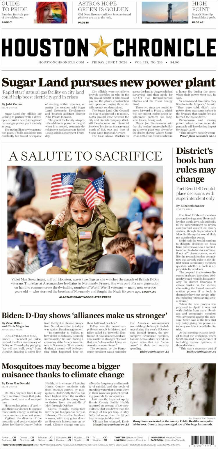 Portada de Houston Chronicle (USA)