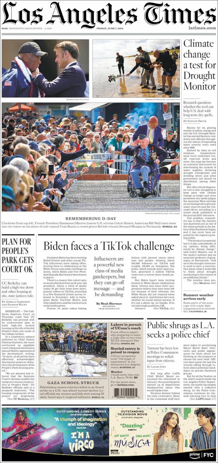 Portada de Los Angeles Times (USA)