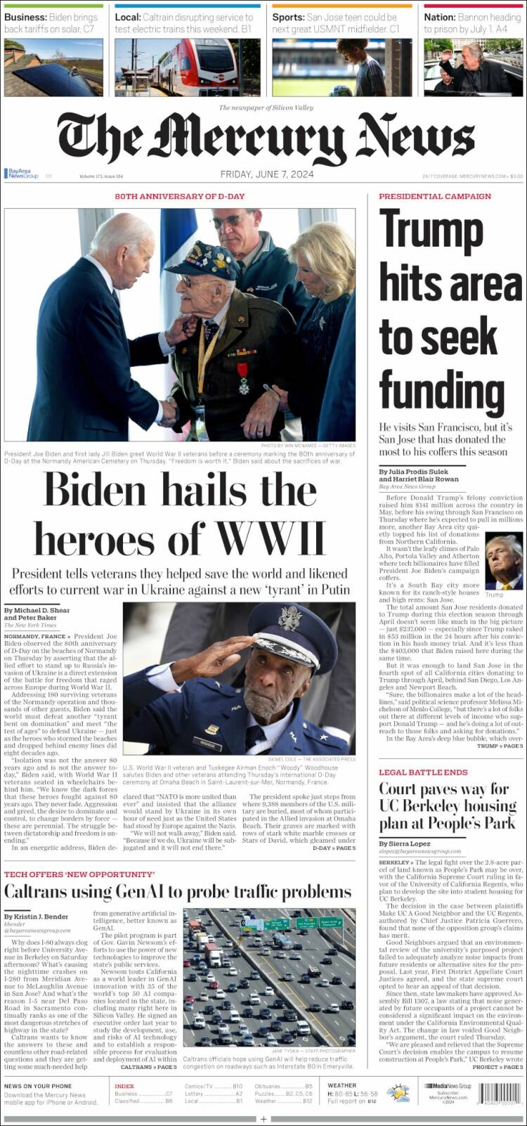 Portada de San Jose Mercury News (USA)