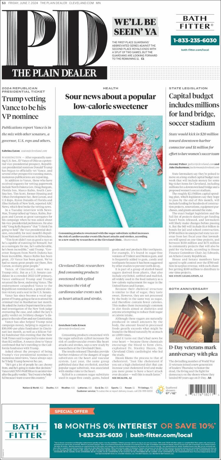 Portada de The Plain Dealer (USA)