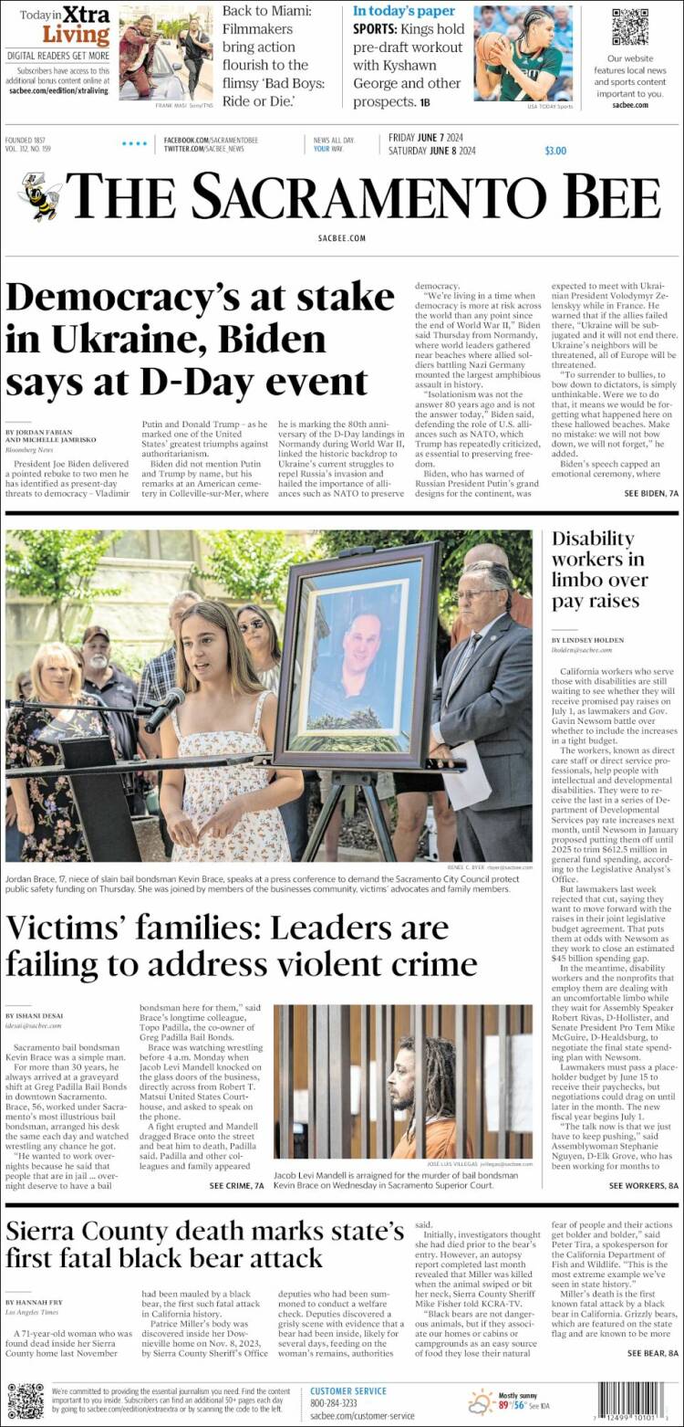 Portada de The Sacramento Bee (USA)