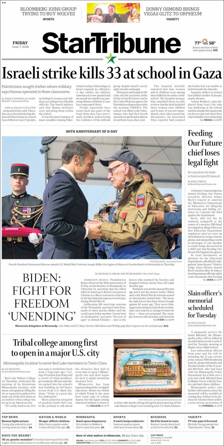 Portada de Star Tribune (USA)