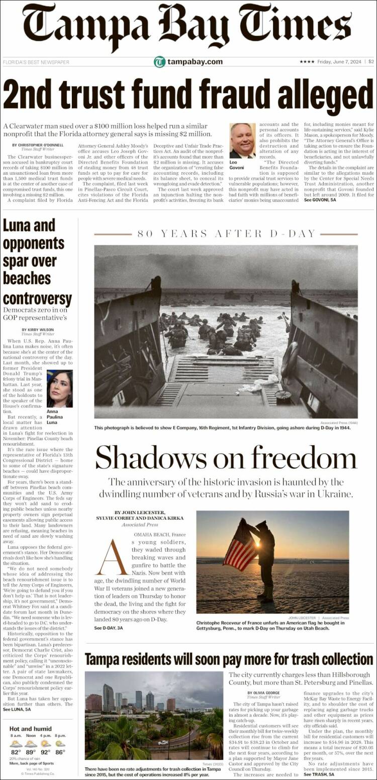 Portada de Tampa Bay Times (USA)