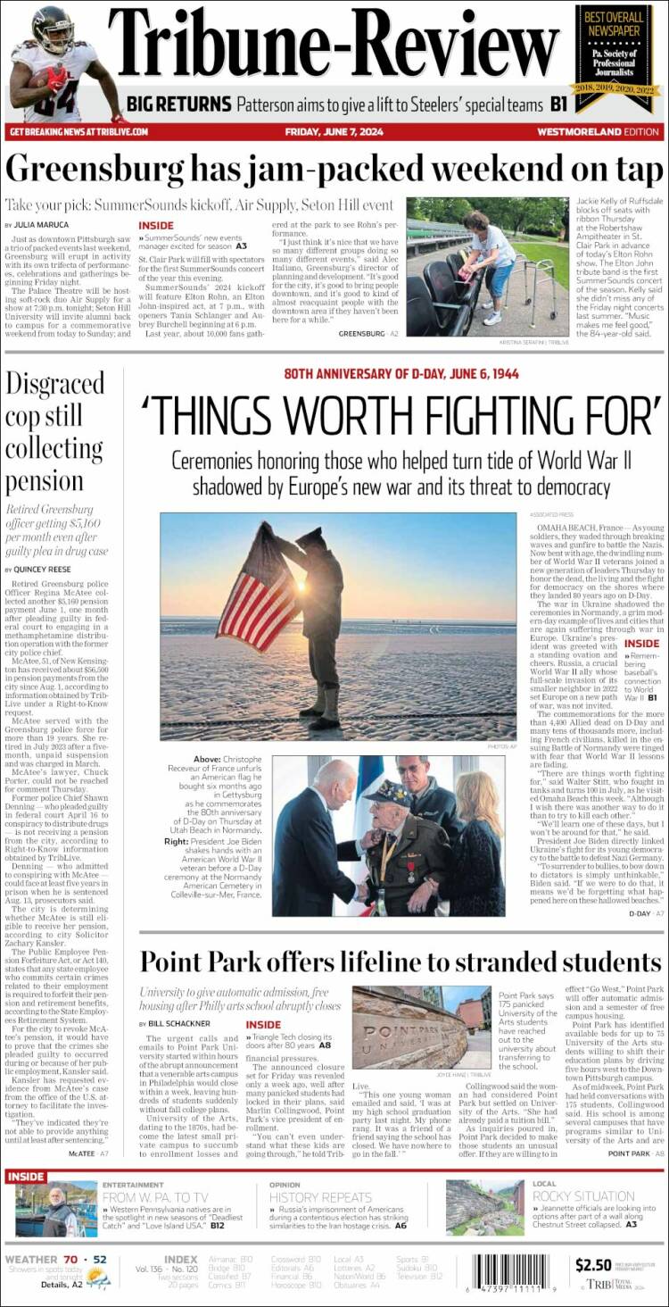 Portada de Tribune-Review (USA)